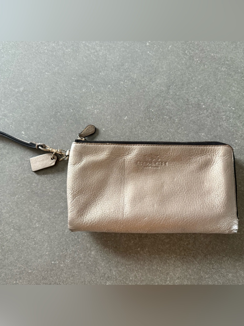 Coach Metallic Silver Leather Wristlet - Rose Gold